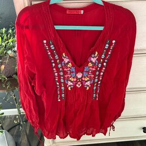 Johnny Was Women’s Size 1X Red Silk Blouse